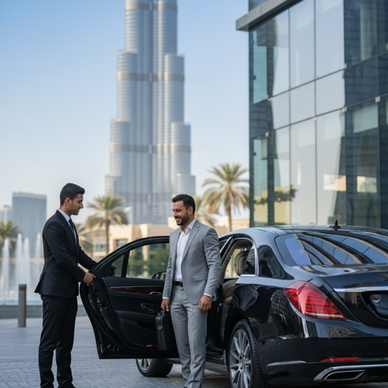 Dubai Airport Transfers, chauffeur service Dubai, DXB transfers, luxury airport transfer, professional driver Dubai, Wasalni Limousine, airport pickup Dubai