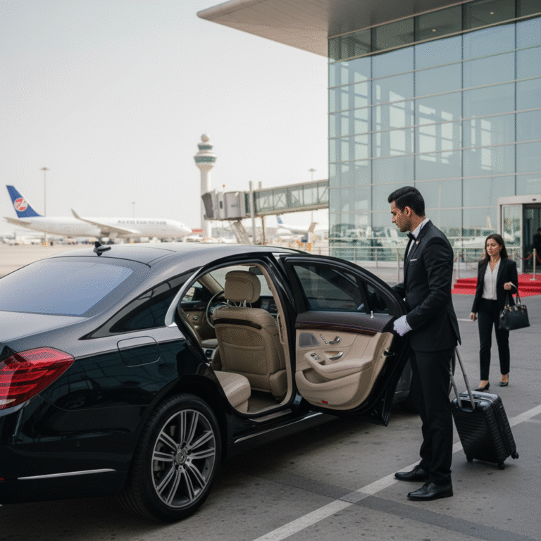 Airport Transfer Dubai, Dubai taxi vs chauffeur, DXB airport pickup, luxury airport service, convenience of pre-booked transfer, professional chauffeur Dubai