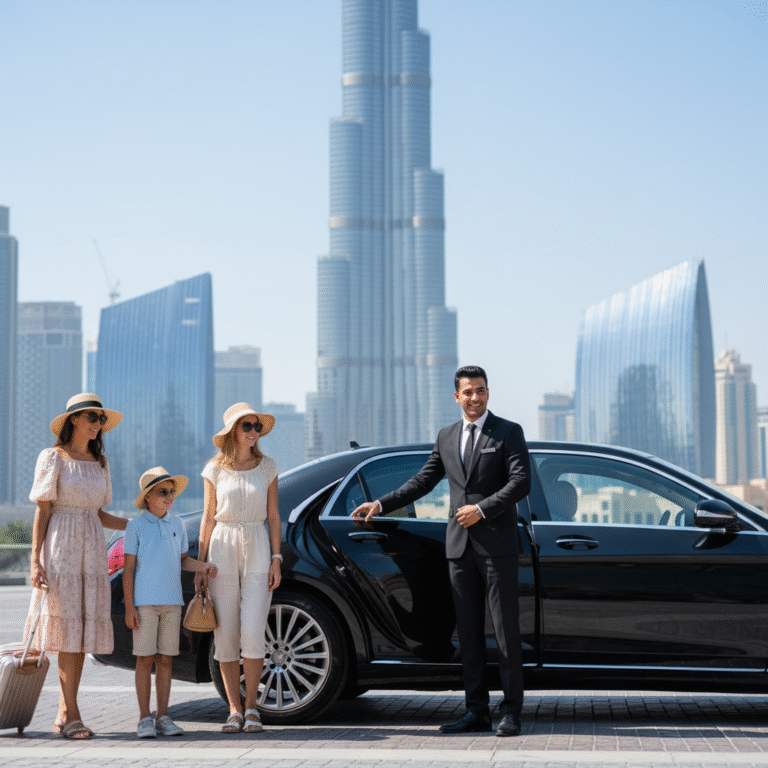 Airport Taxi Dubai, family airport transfer, group taxi Dubai, large vehicle hire, Dubai chauffeur service, DXB transfers with car seats, family group transport
