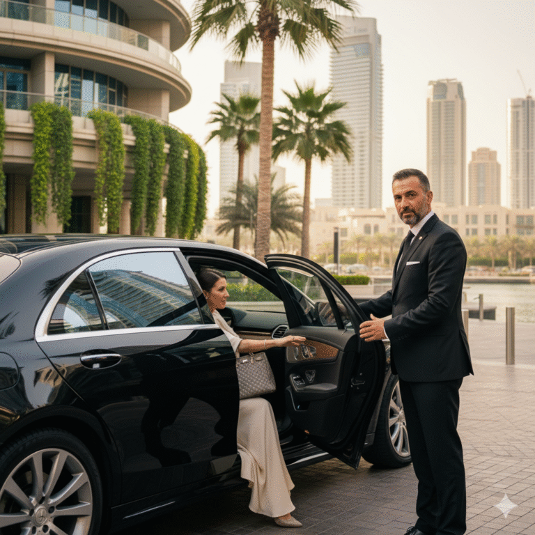Dubai with Chauffeur Services, luxury car Dubai, executive transport, DXB airport transfer, Dubai city tour, desert safari transport