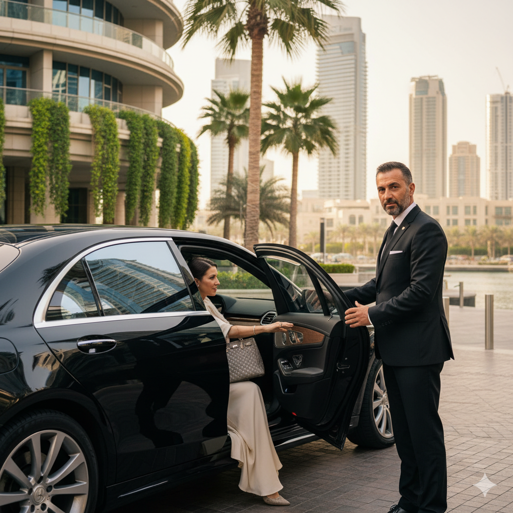 Dubai with Chauffeur Services, luxury car Dubai, executive transport, DXB airport transfer, Dubai city tour, desert safari transport